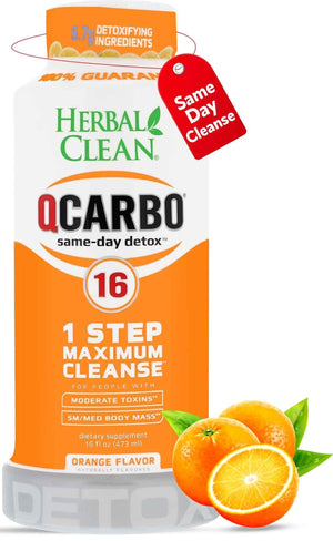 Herbal Clean Qcarbo16 Same-Day Detox Cleanse Drink (16 fl oz) - Orange Flavor Full Body Cleanse* Detox Drink for Moderate Toxin Level