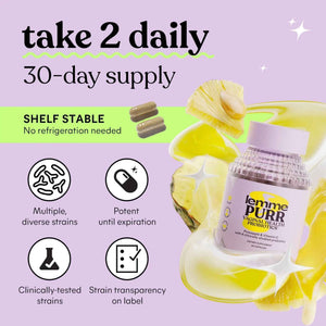 Lemme Purr Vaginal Probiotics for Women - Promotes pH Balance, Healthy Vaginal Odor & Urinary Tract Health w/Lactobacillus Blend, Clinically Tested Strains, Pineapple & Vitamin C - 60 Veggie Capsules