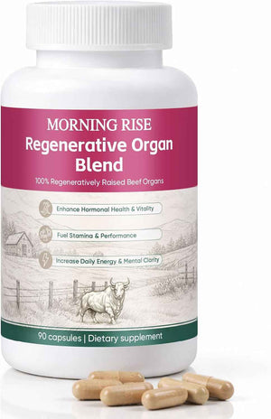 MORNING RISE Regeneratively Raised Beef Organs Capsules, Grass Fed & Pasture Raised, Gluten-Free, Non-GMO, 90 Count