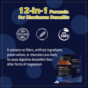 Puravita Magnesium Complex 700mg 12 in 1 Magnesium Supplement with Glycinate, Citrate, Malate & More | Easy Absorption, Energy Support, Vegan & Non-GMO | 120 Capsules (1pc) YPRYPR buy supplements Au