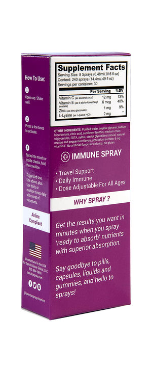 Spectraspray Immune Support Vitamin Spray - Vitamins C, E, Zinc and L-Lysine, 30 Day Supply per Spray Spectraspray buy supplements Au