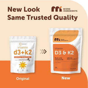 Micro Ingredients Vitamin D3 2,000 IU + K2 MK-7 50 mcg, 300 Softgels - Made with Coconut Oil - 2-in-1 Formula - Easy to Swallow, Non-GMO