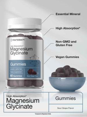 Horbäach Magnesium Glycinate Gummies | 60 Count | Sour Grape Flavor | High Absorption | Vegan, Non-GMO, Gluten Free HorbäachBuy Supplements Australia