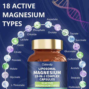29-in-1 Liposomal 18 Active Types Magnesium Complex 1400MG Capsule,L-Threonate Glycinate Malate etc,Mild & Efficient,Extra Vitamin B6 B12 D3K2 & CoQ10, Relaxation Nerve* & Hert* Support Oakevlp buy supplements Au