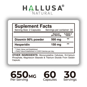 Hallosmine Ultra 650mg Diosmin Hesperidin, 60 Capsules + FREE Leg Cream with Diosmin, Hesperidin & Horse Chestnut, 4 oz | Blood Circulation & Vein Support Supplement, GMO Free, Gluten Free Hallusa NaturalBuy Supplements Australia