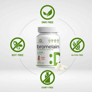 Bromelain Supplement 2,000mg Per Serving, 240 Capsules - Natural Proteolytic Enzymes from Fresh Pineapple - Supports Nutrient Digestion