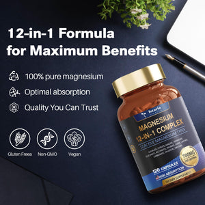 Magnesium Complex 700mg 12 in 1 Magnesium Supplement with Glycinate Citrate Malate Oxide Taurate Aspartate Orotate Magnesium Relaxation,Muscle,Heart Support, Vegan 120 Capsules 2PK Totaria buy supplements Au