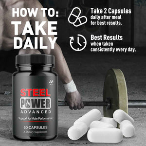 Steel Power Capsules, Official Steel Power for Men with All Natural Ingredients, Advanced SteelPower Men's Health and Wellness Vitamin Formula Pills with Maximum Strength Multivitamins (60 Capsules)
