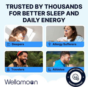 Wellamoon Nose Strips for Breathing (30 Ct) - Breathe Easy & Right Nasal Strips for Snoring & Sleeping - Oil & Sweat Proof Adhesive Snoring Solution- Improves Oxygen Intake, Sleep & Reduces Snoring