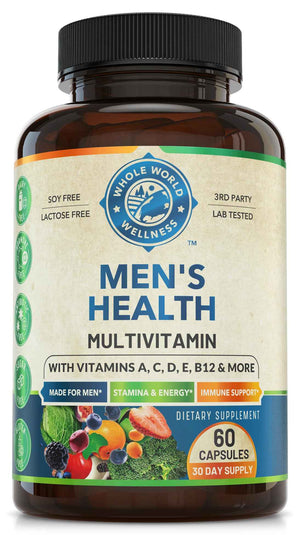 Whole World Wellness Mens Daily Multivitamin Multimineral Supplement for Energy, Focus, Stamina & Performance. Made for Men with 30+ Nutrients, Fruit & Energy Blend. Mens Vitamins, Made in The USA.
