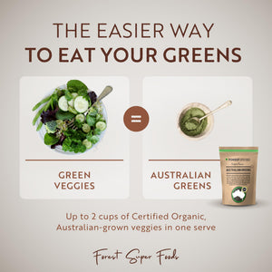 Certified Organic Australian Greens Whole Food Blend | 7 Incredible Whole Foods | No fillers or additives Forest Super Foods buy supplements Au