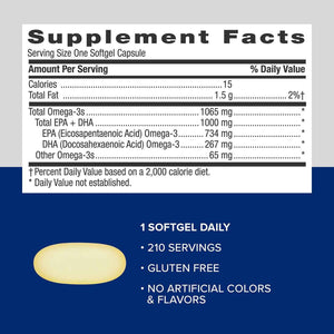 GNC Triple Strength Fish Oil Omega 3 Supplement, 1000mg EPA and DHA, Supports Heart, , Skin, Eye and Joint Health, 210 Softgels