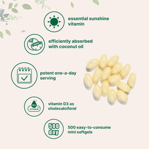 Micro Ingredients Vitamin D3 5,000 IU, 500 Softgels - Virgin Coconut Oil - Cholecalciferol Form - Bone, Immune & Heart Support - Easy to Swallow, Non-GMO
