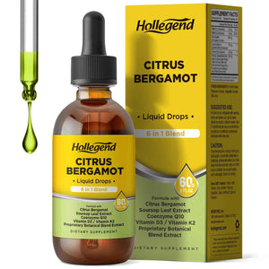 HOLLEGEND Citrus Bergamot Liquid Drops, Organic Citrus Bergamot 1000mg Supplement, Plus Soursop, CoQ10, Vitamin D3, K2
