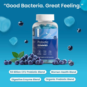 Vegan Probiotic Gummies with Prebiotics, Blueberry Flavour, 2 Gummies Daily (90 Count), 45 Days Supply, Non-GMO, Gluten Free