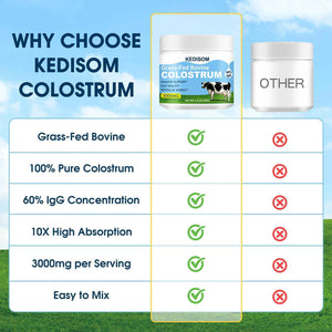 KEDISOM Grass-Fed Bovine Colostrum Supplement Powder - 60% High IgG 3000 mg for Gut Health, Immune Support - Easy to Mix Natural Liposomal Colostrum Superfood, Unflavored, 50 Servings