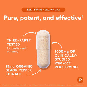 Physician's CHOICE KSM-66 Ashwagandha Root Extract 1,000mg, Organic, 60ct - Stress, Mood & Athletic Support, 5% Withanolides with Black Pepper Extract for Maximum Absorption, Vegan