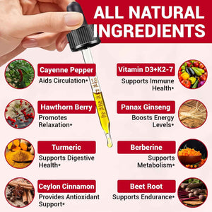 Cayenne Pepper Liquid Drops with Vitamin D3 & K2, Hawthorn, Beet Root, Turmeric, Panax Ginseng, Berberine & Ceylon Cinnamon - Quality Supplement for Daily Wellness - 2 fl oz (60mL)
