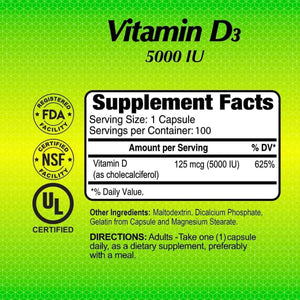 ALFA VITAMINS Vitamin D3 1000 IU Supplement, Supports Immune Health, Calcium Absorption, Healthy Bones & Joints, Dietary Supplement for Daily Wellness, Non GMO, Gluten Free, 100 Capsules