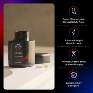 MitoQ Pure Advanced Mitochondria Supplement Superior Bioavailability to CoQ10 - Reduces Free Radical Damage for Healthy Aging, Metabolism, Heart Health, Energy, Strength & Mobility