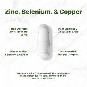Zinc Picolinate 50mg with Copper & Selenium, 240 Capsules - 3-in-1 High Absorption Mineral Complex - Chelated Zinc Supplement for Immune Support* - 8 Month Supply