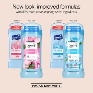 Suave Antiperspirant Deodorant for Women, Fresh & Powder Variety 2-Pack - Anti-Staining Invisible Solid Sticks, Talc-Free, 2.6 Oz Ea