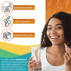 Daily Health, Flexprotex D 884mg Joint Muscle Support 120 Capsules Natural Herbal Turmeric Chondroitin Glucosamine Yucca Boswellia Hyaluronic Acid Ashwagandha D3 Magnesium (1 Month Supply) Daily HealthBuy Supplements Australia