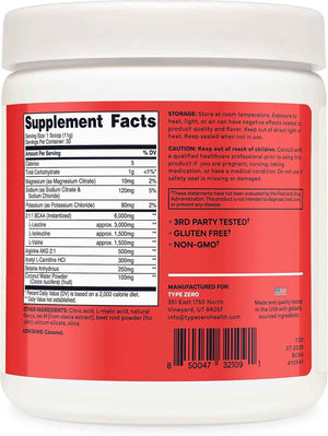 Type Zero Ultra Clean Vegan BCAA Powder + Electrolytes Tropical Fruit Punch - 6g Per Serving, 2:1:1 Sugar-Free, No Sucralose, BCAAs Amino Acids Supplement, After Workout Drink, 30 Servings