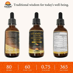 OASIS FORCE 6 in 1 Vitamin A Liquid Drops with Lutein & Zeaxanthin, Vita A Retinyl Palmitate for Skin, Vision & Immune Support, Adults & Kids Ages 6+, Vegan, Non-GMO, 2 Fl Oz