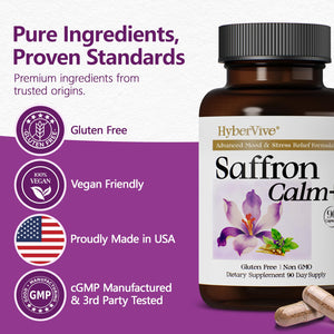 HyberVive Saffron Supplements with Ashwagandha & L-Theanine - 368.5MG - Mood Balance, Stress Relief & Mental Clarity โ Cortisol Support for Women & Men, Made in USA, 90 Vegan Capsules HyberViveBuy Supplements Australia