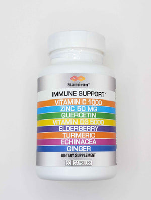 8 in 1 Immune Support with Quercetin Zinc 50mg Vitamin C 1000mg Vitamin D3 5000 IU and Elderberry Echinacea Ginger for Adults Kids - VIT D Supplement Veg Capsules