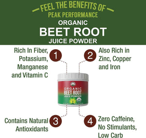 Organic Beet Root Powder - Ultra High Purity Super Food Beets Juice Powder. 100% Pure Nitric Oxide Boosting Beetroot Supplement. Keto, Paleo, Vegan Reds Superfood Rich in Polyphenols