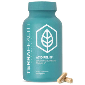 Terra Health Essentials Acid Relief - Plant Based Digestive Support Supplement for Comfortable Gut Function - Lemon Balm, Slippery Elm, Aloe Vera, DGL Licorice - 60 Capsules Terra Health Essentials buy supplements Au