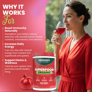 Greens+ Organic Reds Superfood Powder, Antioxidant, Polyphenol, Blend for Morning Kick, Energy, Vitality Boost, Nutrition, Vibrant Health, Vegan Soy/Dairy/Gluten Free(8.46oz) Greens+Buy Supplements Australia