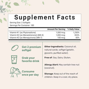 Micro Ingredients Super Vitamin K Complex (K2 MK7 + MK4 & K1) & Vitamin D3 5,000 IU Bundle Pack - Easily Absorbed K Vitamins, Active Menaquinone Complex - Vitamin D as Cholecalciferol