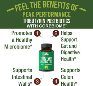 CoreBiome Tributyrin Postbiotic Supplement Clinically Tested for Gut Health. More Effective Than Sodium Butyrate Capsules. High Bioavailability Post Biotics for Digestive, Leaky Gut, Colon, Microbiome