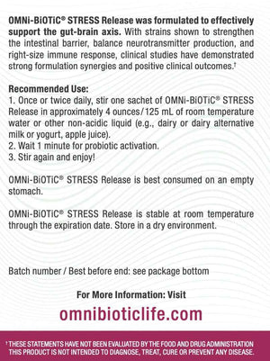 OMNi BiOTiC Stress Release - Clinically Tested Probiotic for Stress Management & Gut-Brain Axis Support - Stress Probiotic and Mood Probiotic - Vegan, Non-GMO (28 Daily Packets)