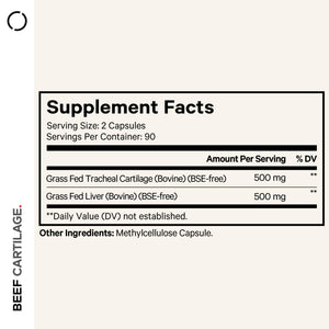 Codeage Grass Fed Beef Cartilage Supplement - Freeze Dried, Non-Defatted, Desiccated Beef Tracheal Bovine Cartilage & Liver Pills – Pasture Raised Argentina Beef Vitamins - Non-GMO -180 Capsules CodeageBuy Supplements Australia