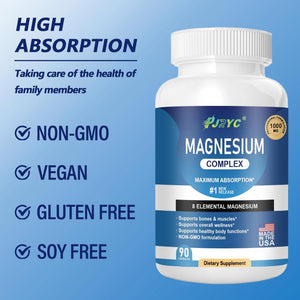 Magnesium Complex Supplement - 1000mg with 8 Magnesium Forms: Glycinate, Citrate, Malate, Taurate & Orotate - Supports Muscle Function, Bone Strength & Relaxation - Vegan, Non-GMO - 180 Capsules PJRYC buy supplements Au