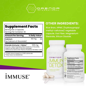 Orenda Immune + Detox - Specialized Formula with Calcium d-Glucarate, Beta 1,3 Glucans & IMMUSE for Wellness and Balance - 120 Capsules