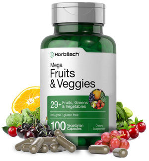 Horbäach Mega Fruits and Veggies Supplement - 100 Capsules - Vegetarian, Non-GMO and Gluten Free