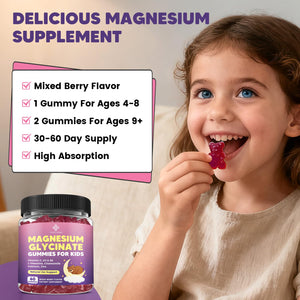 YANLUOBO Kids Magnesium Gummies, Magnesium Glycinate Gummies 400mg/200mg with L-Theanine, Chamomile, Vitamin B6, D3 for Kids, Relaxation & Zzz Support, Nerve Bone - Sugar Free Mixed Berry Flavor 60ct YANLUOBOBuy Supplements Australia