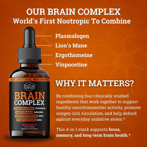 Brain Complex Addifocus Brain Supplements For Memory and Focus (Plasmalogen, Lions Mane, Vinpocetine 10mg & Ergothioneine) Memory Supplement for Brain, Brain Defender Supplement, Brain Health