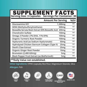 ETAFOR Joint Support Supplement - Joint Health Supplement with Glucosamine, Boswellia Serrata, Turmeric and Black Pepper Extract