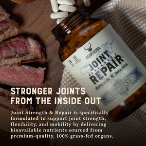 Heart & Soil 100% Grass Fed & Finished Joint Support Supplement from Regenerative Cattle with Trachea, Scapula & Bone Marrow – Supports Joint Strength & Mobility – 3000mg – Glass Bottle – 180 Capsules HEART & SOILBuy Supplements Australia