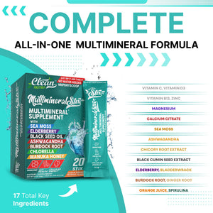 Sea Moss Powder Elderberry Ashwagandha Chlorella Manuka Honey VitaminD3 Vitamin C Zinc Spirulina Iodine Greens Detox Immune Support Sugar Free Hydration Powder Drink Mix – 20 Sticks Clean NutraceuticalsBuy Supplements Australia