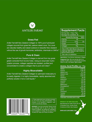 Antler Farms New Zealand Collagen Powder - Grass Fed, Unflavored, 1 lb - 100% Pure Hydrolyzed Collagen Peptides Powder, Cold Water Soluble Peptide, Keto Friendly, Bioavailable, Quick Dissolving