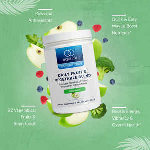 Equilife Daily Fruit & Vegetable Blend, Superfood Antioxidant Supplement, Crisp Apple Flavor with Vitamin C, Fiber, and 9 Essential Amino Acids, Supports Energy, Low Sugar, Vegan, 30 Servings Tub Equilife buy supplements Au