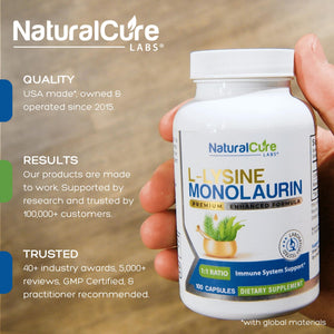 Natural Cure Labs L-Lysine with Monolaurin 600mg 1:1 Ratio, 100 Capsules Natural Cure Labs buy supplements Au