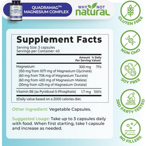 4-in-1 Magnesium Complex Supplement - Glycinate, Taurate, Malate, Orotate Blend - 300 mg per Serving, 120 Capsules Why Not Natural buy supplements Au